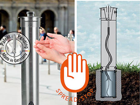 Hilfe im Kampf gegen Corona: ortsfester Desinfektionsmittelspender von Spread-Stop