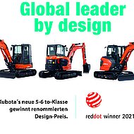 Kompaktbagger-Baureihe von Kubota erh&auml;lt Red-Dot-Design-Award