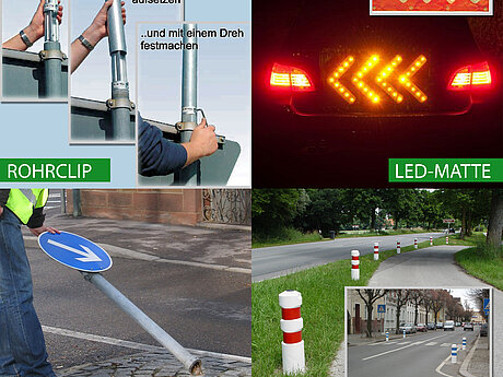 Maibach Balisette, R&uuml;ckstellvorrichtung, LED-Pfeilmatte, Rohr-Clip