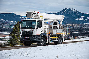 Palfinger P 370 KS auf MAN zukünftig bei Malerbetrieb Mair in Tirol im Einsatz