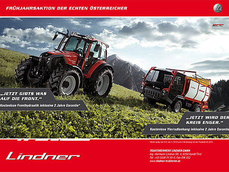 Lindner AKTION: Fronthydraulik oder 4-Radlenkung gratis, 2 Jahre Garantie