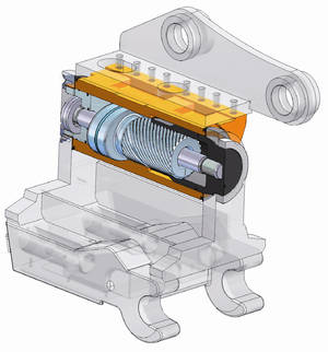 Bei Helix-Antrieben hat KINSHOFER die Nase vorn: Auch die Tiltbewegung des RA ist Ergebnis dieses Antriebsprinzips. Abstehende Hydraulikzylinder entfallen &hellip; minimale Bauh&ouml;he garantiert.